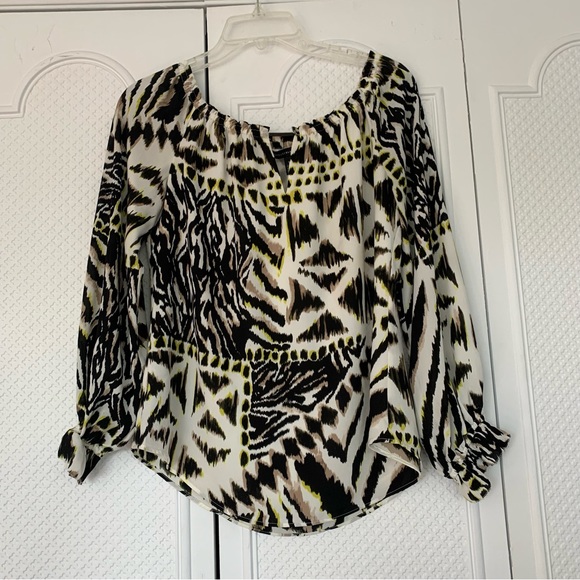 WHBM | Mixed Animal-Print Off-The-Shoulder Blouse - Picture 2 of 11